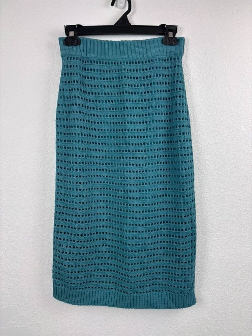 White House Black Market small teal blue crochet knit midi skirt boho‎ festival